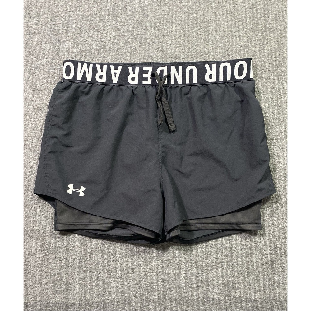 Under Armour Shorts Women Black Athletic Fit Lined Speedpocket Size YXL